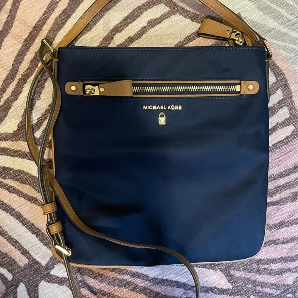 Michael Kors Dark Blue and Tan Messenger Bag